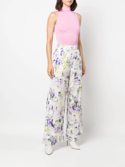 Shop Off-white Floral-print Palazzo Pants In Green