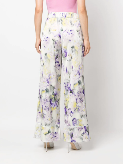 Off-white Palazzo Pants With Floral Print In Green