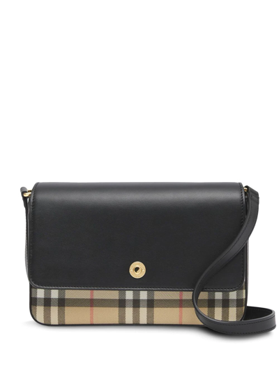 BURBERRY: crossbody bag in check canvas and leather - Beige