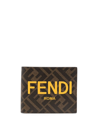 Shop Fendi Ff-logo Print Wallet In Brown