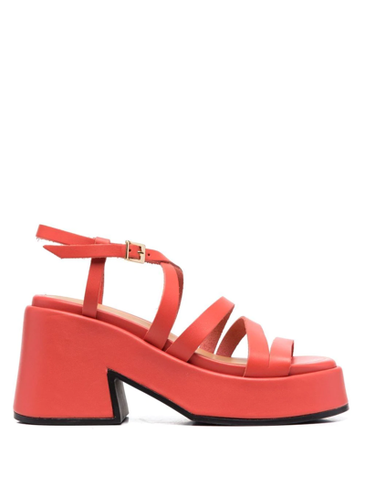 Shop Ganni 100mm Chunky Leather Sandals In Red