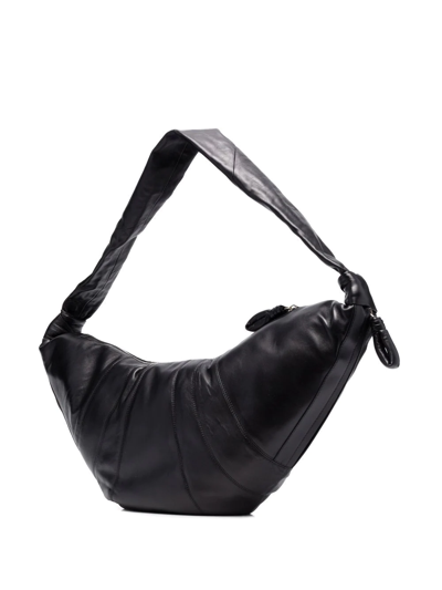 Shop Lemaire Croissant Zip-up Leather Shoulder Bag In Schwarz