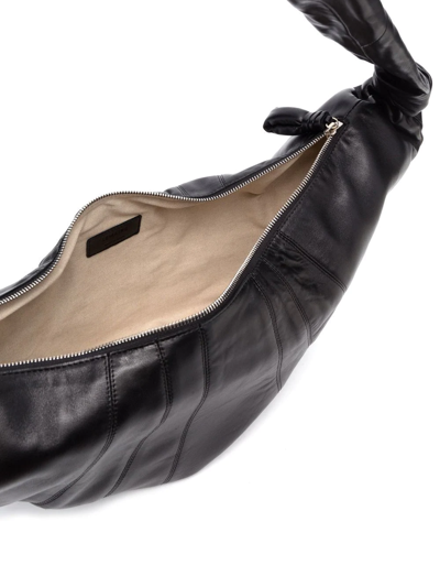 Shop Lemaire Croissant Zip-up Leather Shoulder Bag In Schwarz