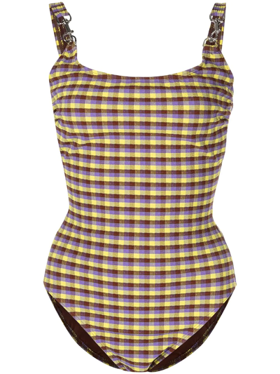 Shop Tory Burch Woven Clip Tank Swimsuit In Mehrfarbig