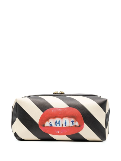 Seletti Graphic-print Striped Wash Bag In Schwarz