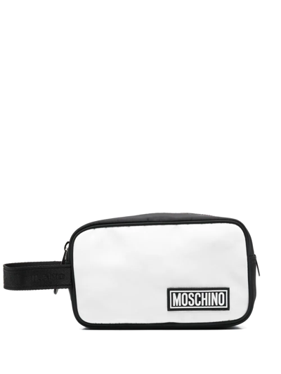 Shop Moschino Logo-patch Two-tone Wash Bag In White