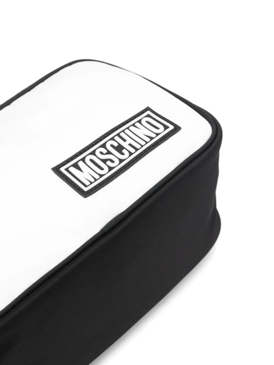 Shop Moschino Logo-patch Two-tone Wash Bag In White