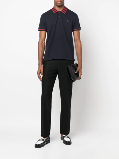 Shop Vivienne Westwood Logo Embroidered Polo Shirt In Blue