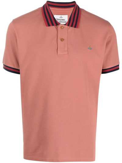 Shop Vivienne Westwood Logo Embroidered Polo Shirt In Pink