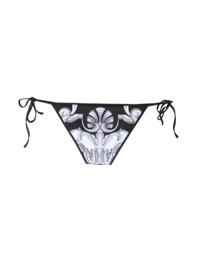 Versace Baroque Pattern-print Bikini Bottoms In Schwarz