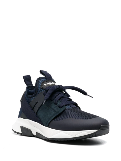 Tom Ford Jago Logo-patch Shell And Mesh Low-top Trainers In Blue