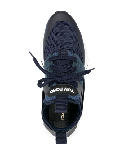 Tom Ford Jago Logo-patch Shell And Mesh Low-top Trainers In Blue