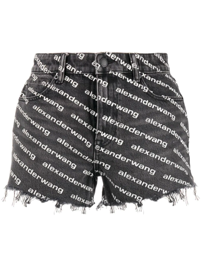 Shop Alexander Wang Bite Logo-print Denim Shorts In Grey