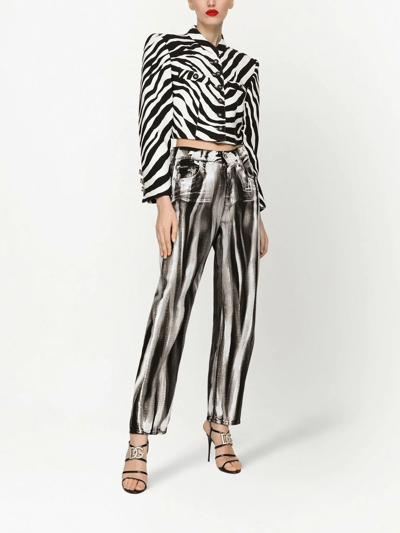 Dolce & Gabbana Stripe-print Cropped Boyfriend Jeans In Black