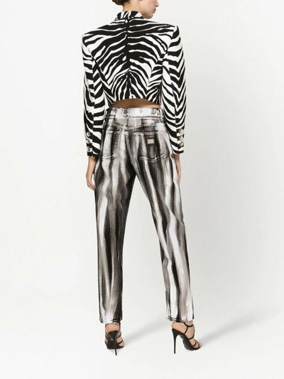 Shop Dolce & Gabbana Stripe-print Cropped Boyfriend Jeans In Black