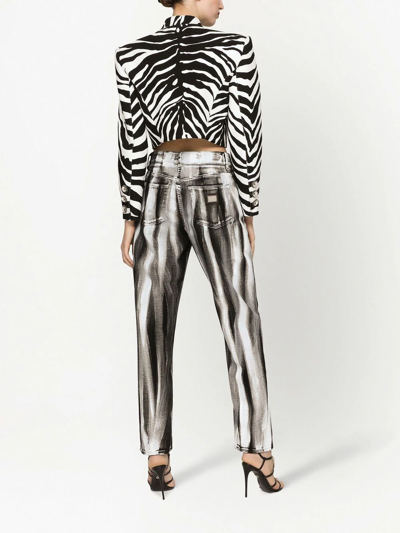 Dolce & Gabbana Stripe-print Cropped Boyfriend Jeans In Black