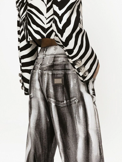 Shop Dolce & Gabbana Stripe-print Cropped Boyfriend Jeans In Black