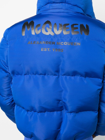 Shop Alexander Mcqueen Mcqueen Graffiti Print Puffer Jacket In Blue