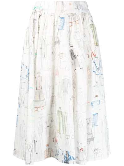 Shop Kenzo Sketch Pattern Midi Dress In Weiss