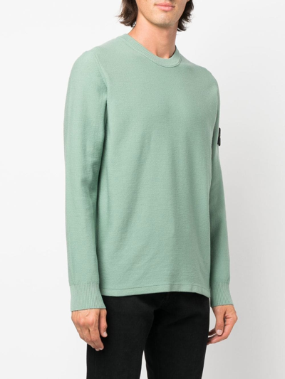 Stone Island Compass-patch Crewneck Jumper In Grün