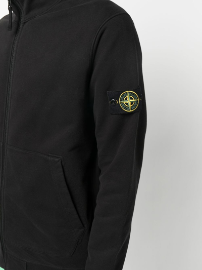 Shop Stone Island Compass-patch Zip-up Sweatshirt In Schwarz
