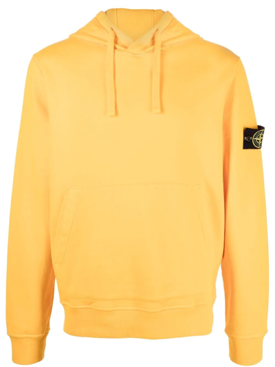 Stone Island Compass Logo-patch Hoodie In Yellow | ModeSens