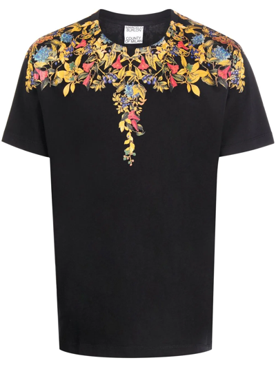 Shop Marcelo Burlon County Of Milan Floral Wings-print T-shirt In Schwarz