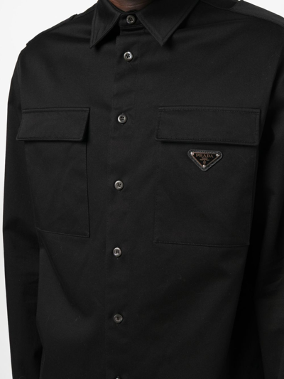 Shop Prada Logo Long-sleeve Shirt In Schwarz