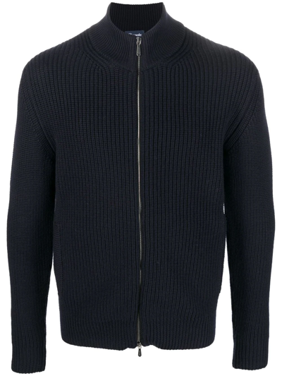 Drumohr Ribbed Knit Zipped Cardigan In Blau