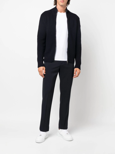 Drumohr Ribbed Knit Zipped Cardigan In Blau