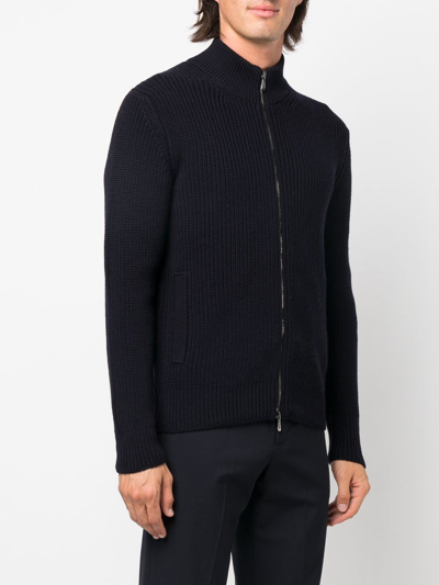 Drumohr Ribbed Knit Zipped Cardigan In Blau
