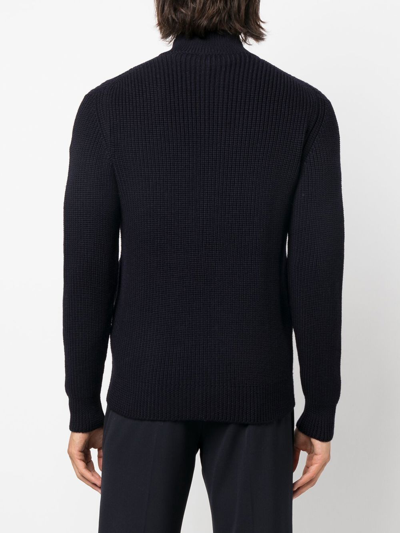 Drumohr Ribbed Knit Zipped Cardigan In Blau