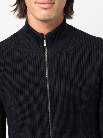 Drumohr Ribbed Knit Zipped Cardigan In Blau