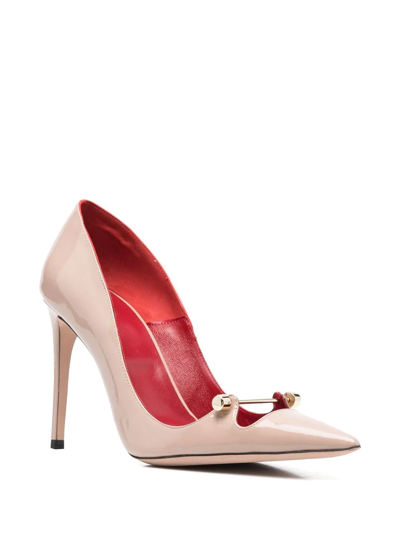 Shop Hardot 90mm Bar-detail Patent Leather Pumps In Neutrals