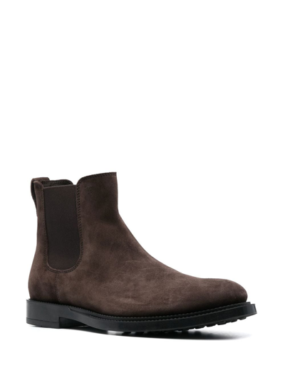 Tod's Round Toe Suede Chelsea Boots With Elastic Side Panels In Braun