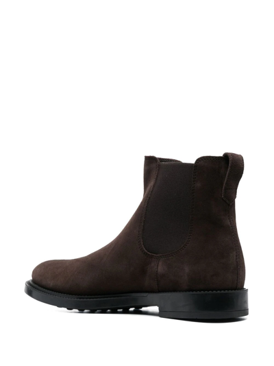 Tod's Round Toe Suede Chelsea Boots With Elastic Side Panels In Braun