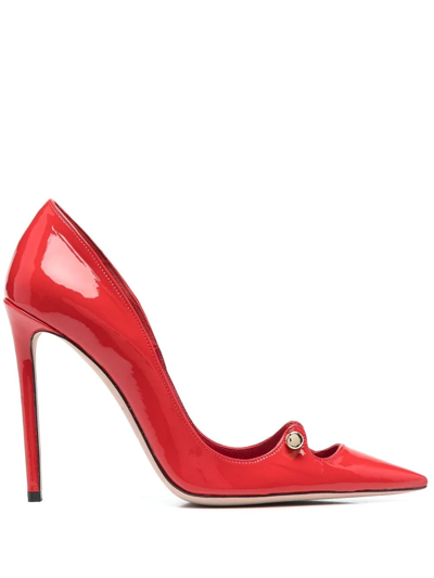 Shop Hardot 110mm Bar-detail Patent Leather Pumps In Red