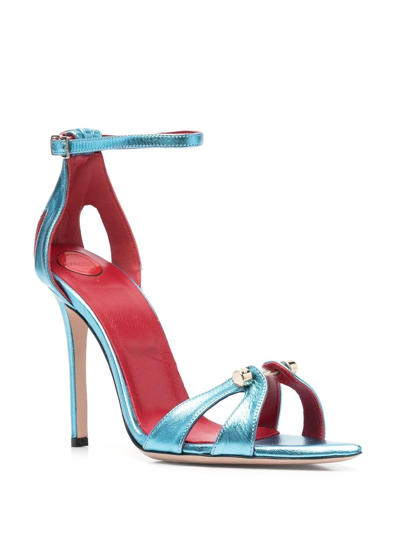 Shop Hardot 100mm Bar-detail Sandals In Blue