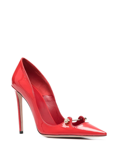 Shop Hardot 110mm Bar-detail Patent Leather Pumps In Red