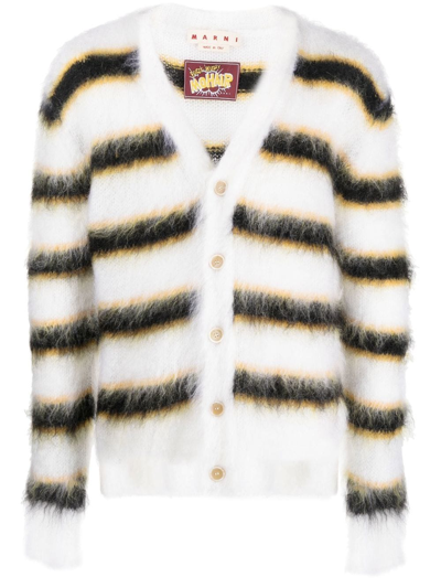 Marni Men's Striped Mohair Cardigan Sweater In Weiss