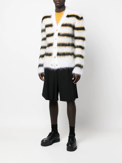 Marni Men's Striped Mohair Cardigan Sweater In Weiss