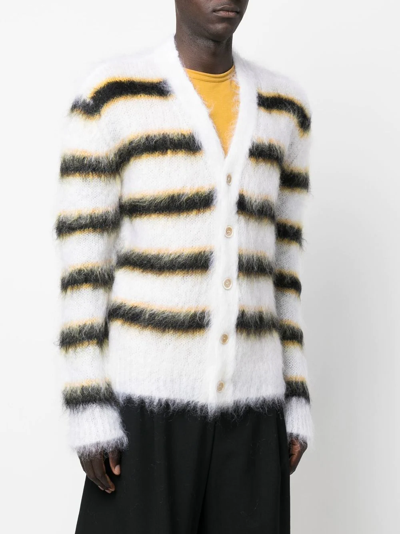 Marni Men's Striped Mohair Cardigan Sweater In Weiss