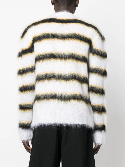 Marni Men's Striped Mohair Cardigan Sweater In Weiss