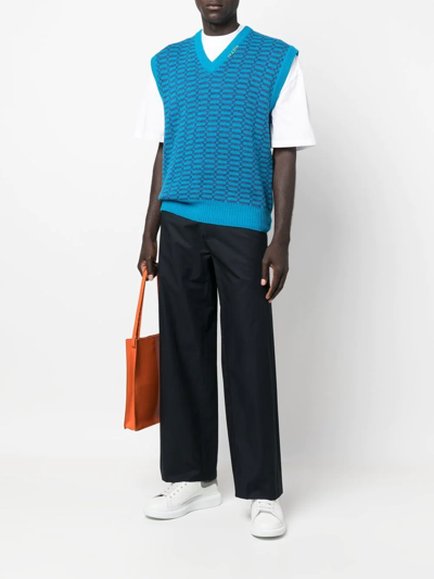 Shop Marni Virgin-wool Sleeveless Vest In Blau