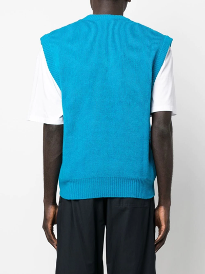 Shop Marni Virgin-wool Sleeveless Vest In Blau