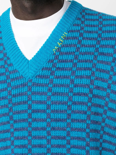 Shop Marni Virgin-wool Sleeveless Vest In Blau
