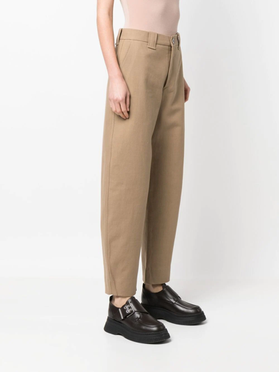 Shop Ganni Cropped Tailored Trousers In Braun