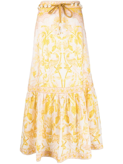 Shop Zimmermann Lyre Linen Midi Skirt In Gelb