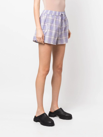 Shop Ganni Check-pattern Drawstring Shorts In Violett