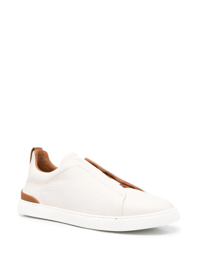 Zegna Leather Sneakers In Neutrals
